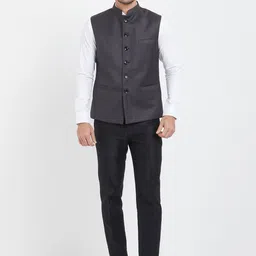 Indian Poshakh Mandarin Collar Sleeveless Nehru Jacket-picture-57