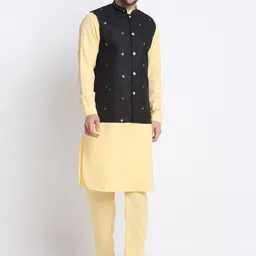 KRAFT INDIA Mandarin Collar Woven Design Kurta with Churidar & Nehru Jacket-picture-40