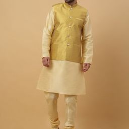 KRAFT INDIA Mandarin Collar Long Sleeves Regular Kurta With Churidar & Nehru Jacket-image-95
