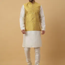 KRAFT INDIA Mandarin Collar Kurta & Churidar with Nehru jacket-image-67