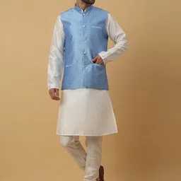 KRAFT INDIA Mandarin Collar Straight Kurta & Churidar With Nehru Jacket-image-63