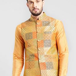 KISAH Woven Design Mandarin Collar Nehru Jacket-image-55