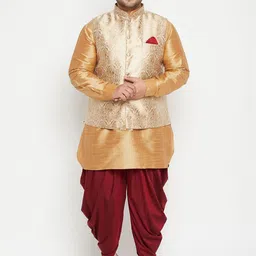 VASTRAMAY Men Rose Gold Layered Kurta with Dhoti Pants-28