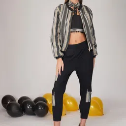KOVET Geometric Printed Henley Collar Bomber Jacket-44