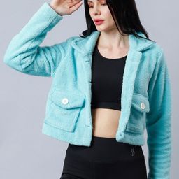 NUEVOSDAMAS Spread Collar Fleece Crop Tailored Jacket-picture-2