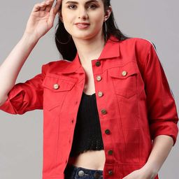 VOXATI Spread Collar Crop Denim Jacket-image-83