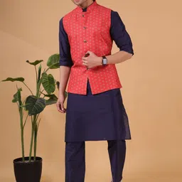 SHIWAM ETHNIX Printed Mandarin Collar Sleeveless Nehru Jacket-56