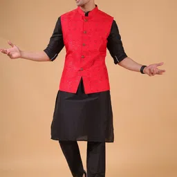 SHIWAM ETHNIX Thrissur Collection Mandarin Collar Woven Design Nehru Jacket-image-47