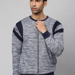 Campus Sutra Men Grey & Navy Blue Self Design Cotton Windcheater Open Front Jacket-12