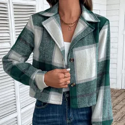 Stylecast X KPOP Women Self Design Checked Lapel Collar Tailored Jacket-24