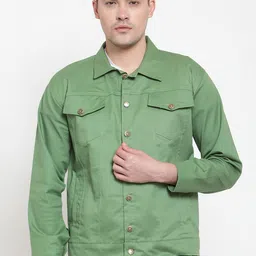 VOXATI Men Green Solid Denim Jacket-picture-3