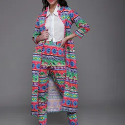 AKS Tribal Printed Mandarin Collar Longline Cotton Tailored Jacket-image-76
