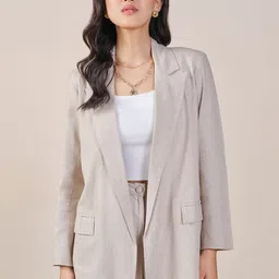 AND Women Striped Viscose Rayon Longline Tailored Jacket-36