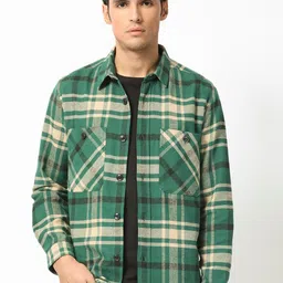 RARE RABBIT Men Nero Geometric Checked Longline Tailored Shacket-image-18