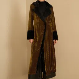 Antheaa Women Colourblocked Longline Tailored Velvet Jacket-image-12