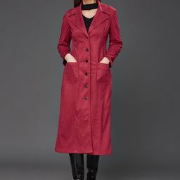 Miss Chase Notched Lapel Collar Suede Longline Overcoat-39