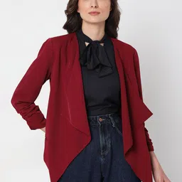 Vero Moda Women Maroon Longline Tailored Jacket-image-85