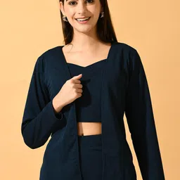 DressBerry Navy Blue Lightweight Longline Tailored Jacket-24