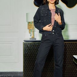 Style Island Spread Collar Long Sleeves Embellished Denim Jacket-image-34