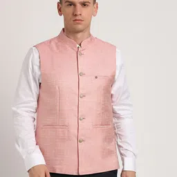 Turtle Men Woven Design Slim-Fit Nehru Jacket-35