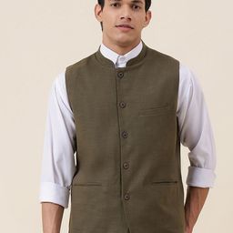 Fabindia Men Mandarin Neck Cotton Nehru Jacket-45