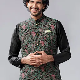 KISAH Embellished Mandarin Collar Pure Cotton Nehru Jacket-21