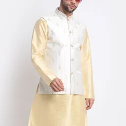 KRAFT INDIA Mandarin Collar Kurta with Churidar With Self Design Nehru Jacket-picture-7