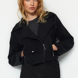 Trendyol Notched Lapel Collar Crop Biker Jacket-picture-14