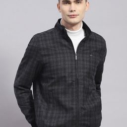 Monte Carlo Lightweight Checked Woollen Mock Collar Bomber Jacket-image-47