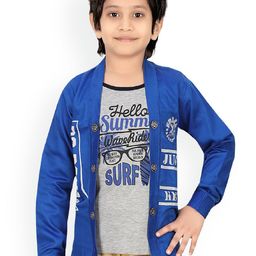 BAESD Boys Typography Printed Lightweight Open Front  Jacket With Attached T-shirt-2