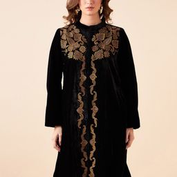 Antheaa Floral Longline Velvet Tailored Jacket With Embroidered-image-38