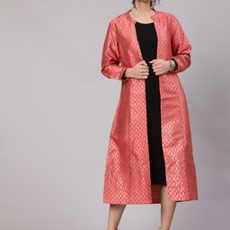 AKS Ethnic Motifs Woven Design Reversible Longline Open Front Jacket-14