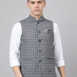 Richlook Men Checked Woven Nehru Jacket-18