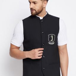 even Men Black & Beige Woven-Design Nehru Jacket-20