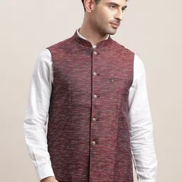 Turtle Men Woven Design Slim-Fit Nehru Jacket-14