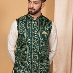 KISAH Mandarin Collar Bandhani Printed Nehru Jacket-20