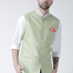 Kisah Men Green Woven Design Nehru Jacket-16