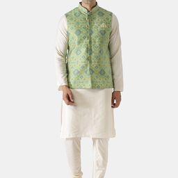 KISAH Men Green Woven Design Nehru Jacket-17