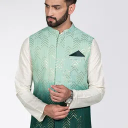 KISAH Woven Design Mandarin Collar Nehru Jacket-image-106