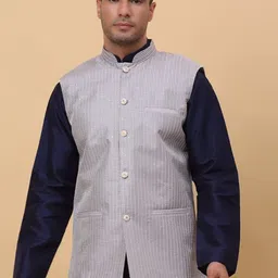 KRAFT INDIA Striped Woven Nehru Jacket-image-43