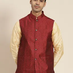 SOJANYA Men Woven Design Nehru Jacket-7