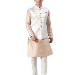 TheEthnic.Co Floral Woven Design Mandarin Collar Jacquard Nehru Jacket-picture-45
