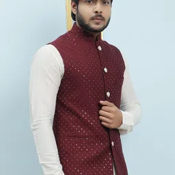 See Designs Embroidered Sequined Slim-Fit Nehru Jackets-image-15