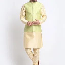 KRAFT INDIA Mandarin Collar Kurta with Churidar & Nehru Jacket-image-86