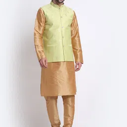 KRAFT INDIA Mandarin Collar Kurta with Churidar & Nehru Jacket-image-87