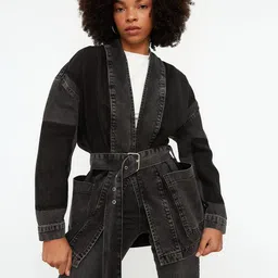 Trendyol Longline Cotton Open Front Jacket-image-55