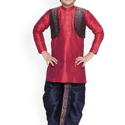 BAESD Boys Mandarin Collar Silk Cotton Kurta with Dhoti Pants & Jacket-picture-33