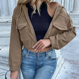 Stylecast X KPOP Women Striped Hooded Crop Biker Jacket-image-97