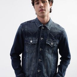 True Religion Abstract Printed Washed Spread Collar Denim Jacket-picture-55