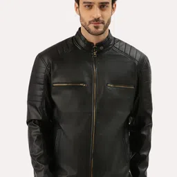 Leather Retail Men Black Outdoor Biker Jacket-picture-42